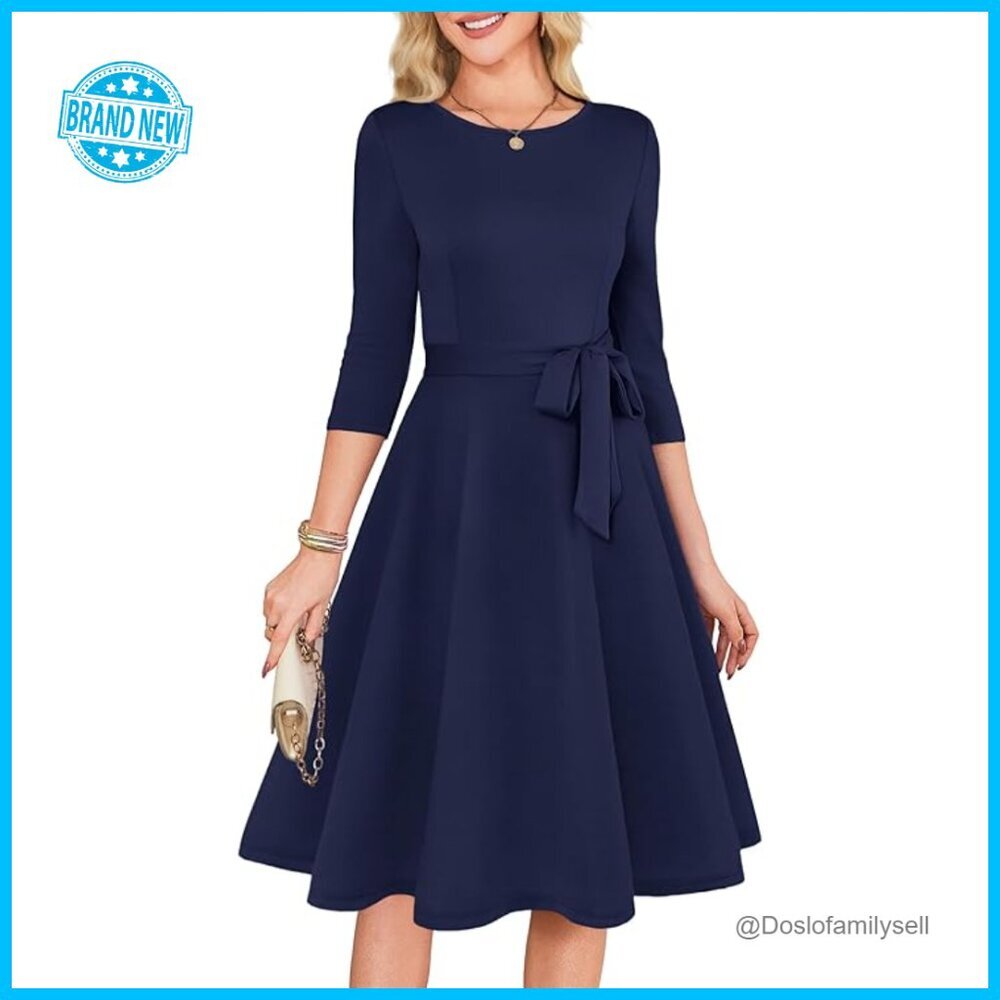 Vintage A-Line Cocktail Dress 3/4 Sleeve Elegant Formal Wedding Guest Wear